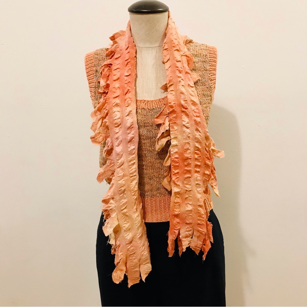 Vintage Cynthia Norton pink hand dyed pokered silk scarf.